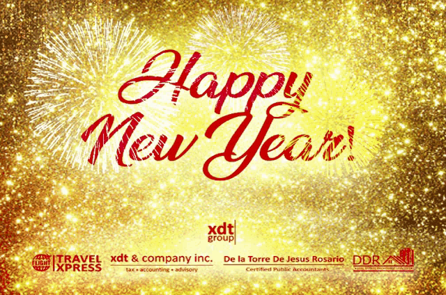 a new year 's greeting from xdt group with fireworks in the background