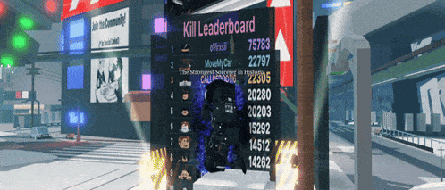 a kill leaderboard is displayed on a wall