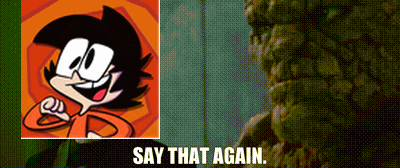 a picture of a cartoon character with the words say that again