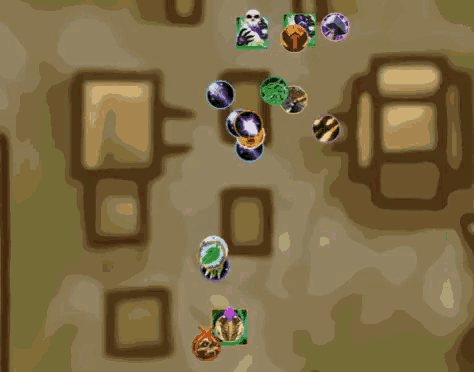 a cartoon drawing of a maze with a few circles of different colors