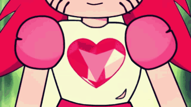 a cartoon character with a heart shaped diamond on her chest