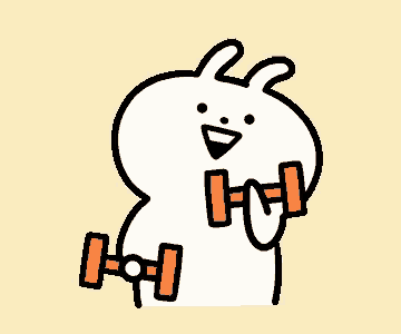 a cartoon rabbit is holding two orange dumbbells in its hands