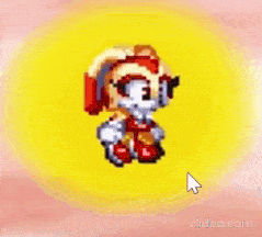 a pixel art of cream the rabbit from sonic the hedgehog with a mouse pointer pointing to it .