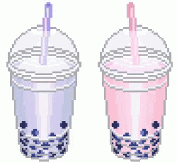 a pixel art illustration of two cups of bubble tea .