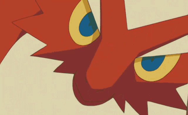 a close up of a cartoon drawing of a red and white monster