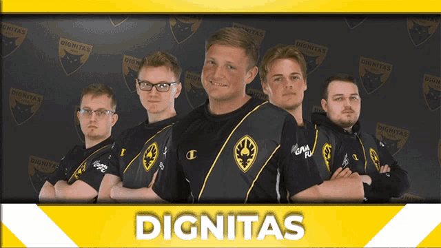a group of men standing next to each other with the word dignitas in the corner