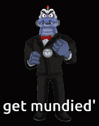 a cartoon character in a tuxedo with the words " get mundied " on the bottom
