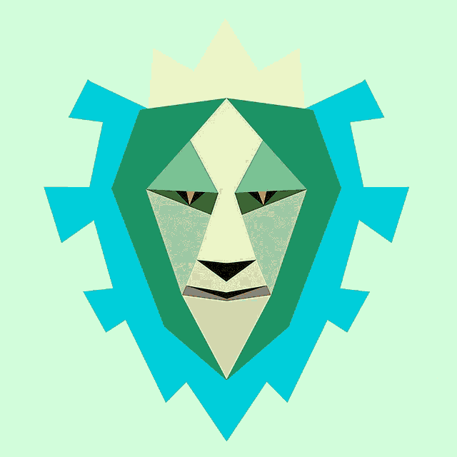 a green lion with a yellow crown on top of it