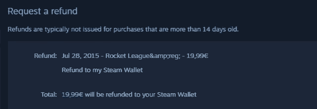 a page that says " request a refund " at the top