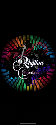 a colorful clock with the words rhythm chronicles on the bottom