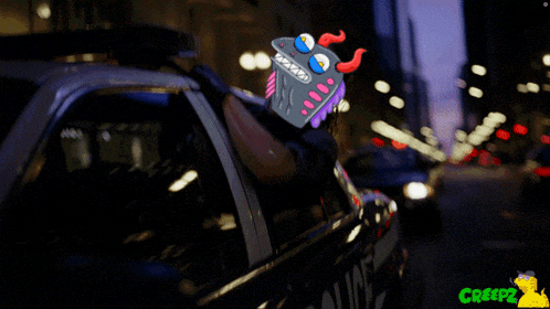 a police car with a creepz logo on the bottom