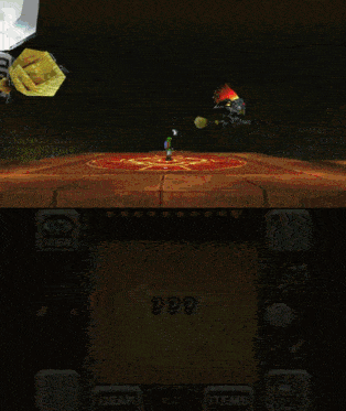 a screenshot of a video game shows a map gear items and view options