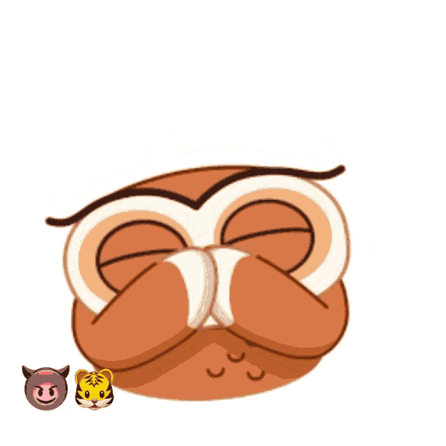 a cartoon character with a heart shaped face and a devil and tiger emojis around it