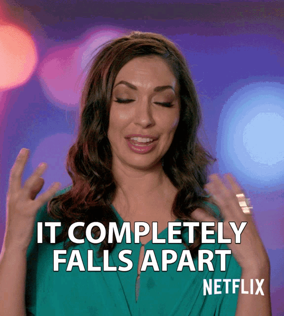 a woman with her eyes closed says it completely falls apart