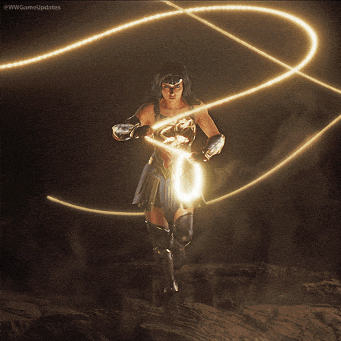 a woman in a wonder woman costume is holding a light in her hand