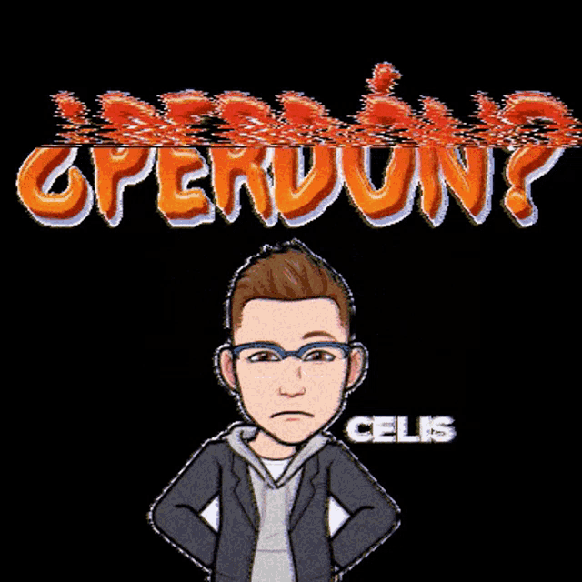 a cartoon of a man standing in front of the word perdoing