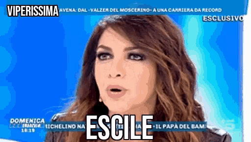 a woman is talking on a tv show and the word escale is on the screen