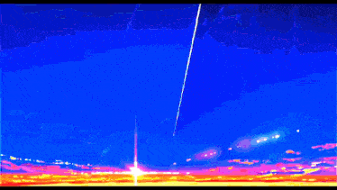 a blue sky with a shooting star in the middle