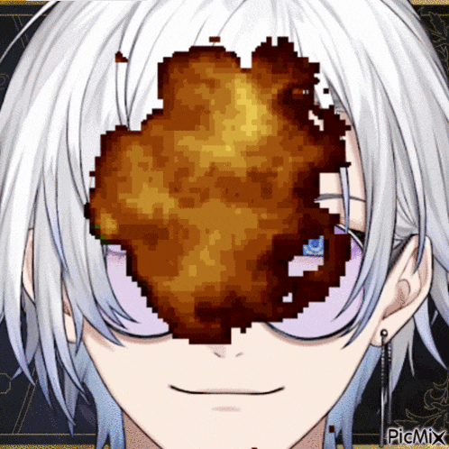 a pixel art of a person 's face with the word picmix below it