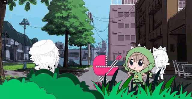 a cartoon drawing of a girl with a stroller