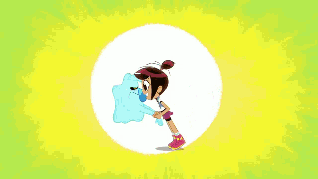 a cartoon of a girl riding a skateboard surrounded by tacos on a green background