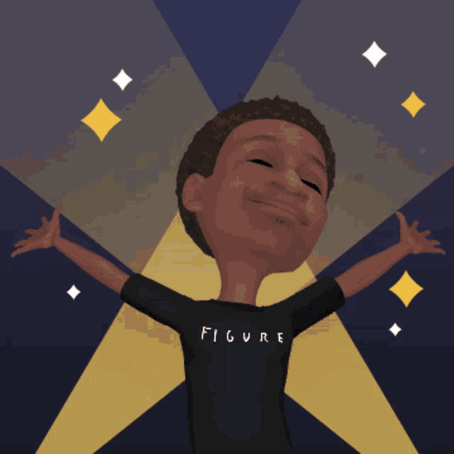 a cartoon of a boy wearing a black figure shirt