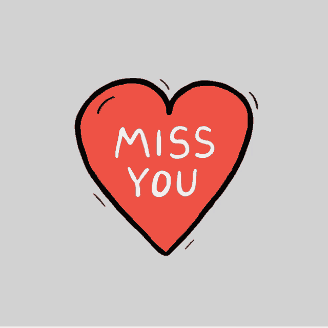 a red heart with the words miss you written inside of it