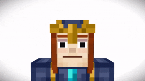 a minecraft character is wearing a crown and a blue shirt