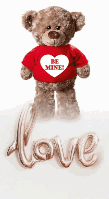 a teddy bear with a red shirt that says be mine