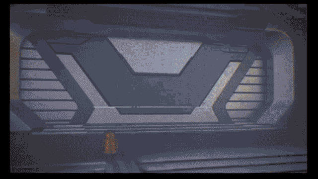 a computer generated image of a futuristic room with a door that says ' a ' on it