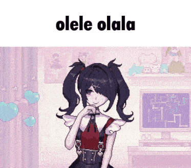 a pixel art of a girl with the words olele olala written above her