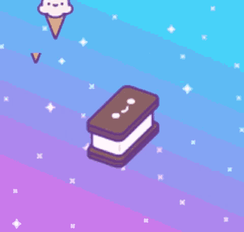 two ice cream sandwiches and an ice cream cone are floating in space