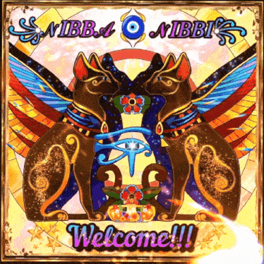 a poster that says welcome on it with two cats on it