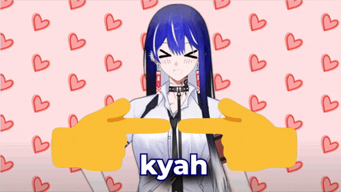 a picture of a girl with blue hair and the word kyah