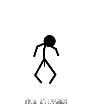 a stick figure is dancing in a black and white cartoon .