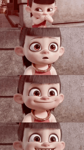 a close up of a cartoon character 's face with different expressions