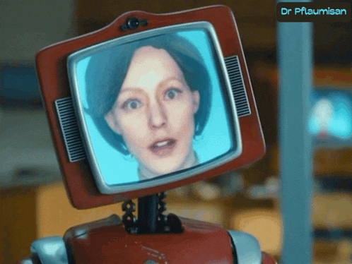 a robot with a woman 's face on the screen and the name dr. fleurisan