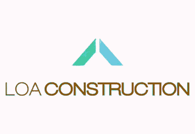 a logo for loa construction shows a green and pink triangle
