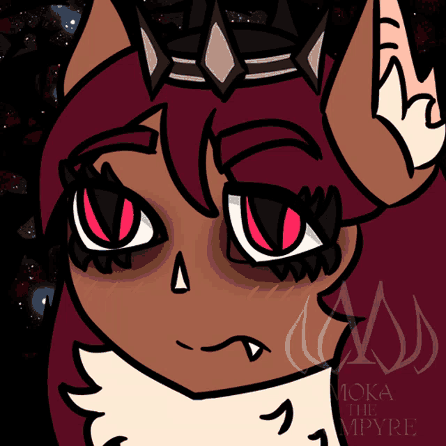 a drawing of a cat with a crown on her head and the words moka the vmpyre on the bottom