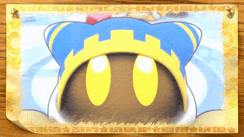 a piece of paper with a picture of a cartoon character with a castle hat on it