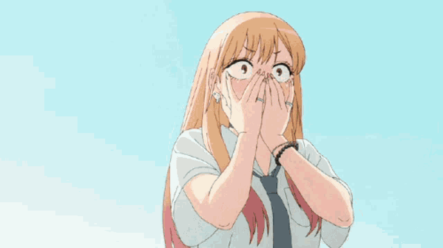 a girl with blonde hair is holding a green bottle