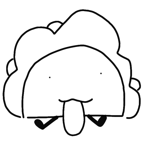 a black and white drawing of a cartoon character with a tongue sticking out .