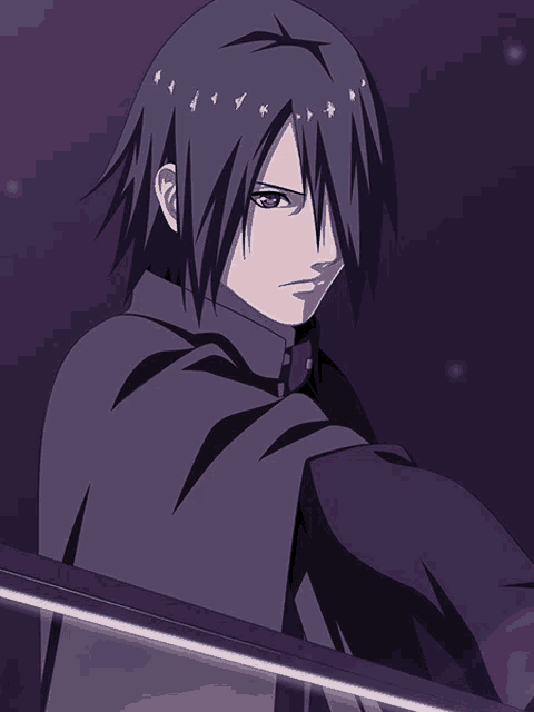 a drawing of a man with a sword and red eyes