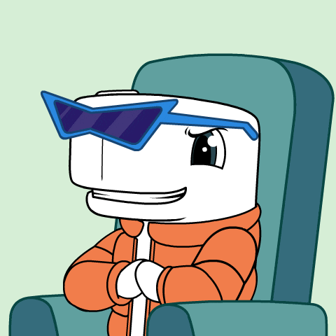 a cartoon character wearing sunglasses and a jacket sits in a chair