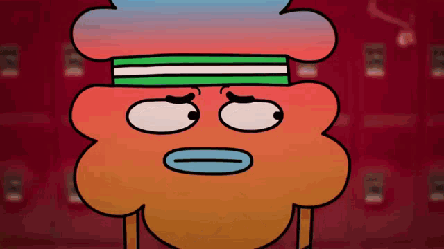 a cartoon character with a headband on his head looks angry