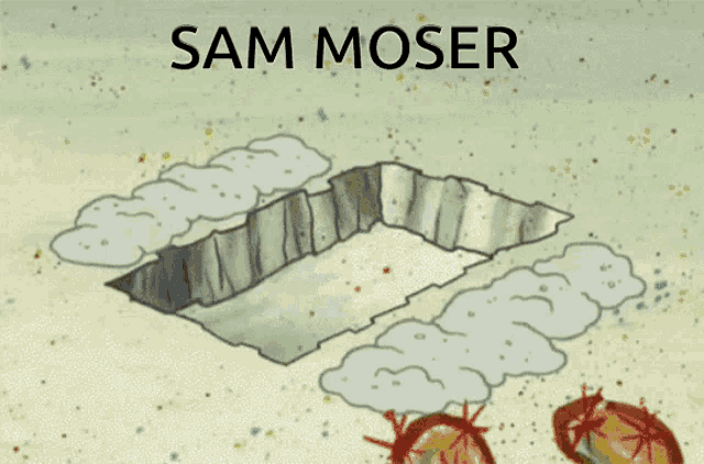 a cartoon of spongebob with the words sam moser written above him