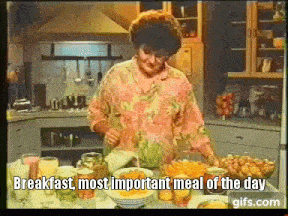 a woman in a kitchen preparing food with the words breakfast most important meal of the day