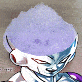 a picture of a cartoon character with a purple cloud in his head