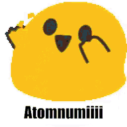 a picture of a yellow cartoon character with the words atommumifi in red