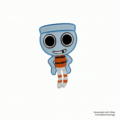 a cartoon character with a blue headband and orange striped pants